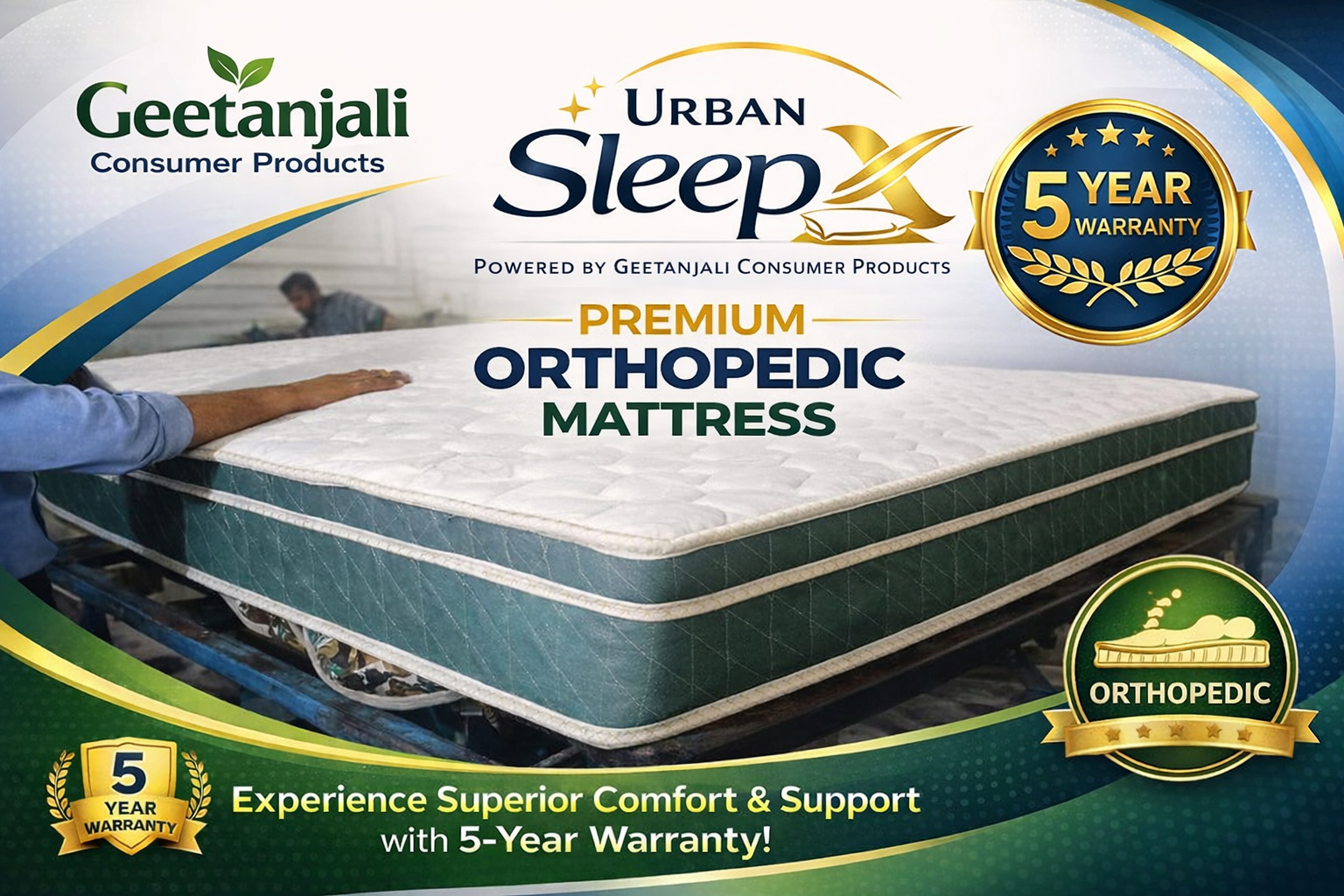Urban SleepX Premium Orthopedic Mattress  Powered by Geetanjali Consumer Products | 5-Year Warranty | Superior Comfort & Spine Support