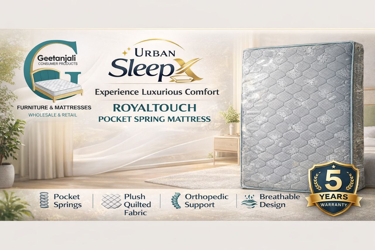 Urban SleepX RoyalTouch Pocket Spring Mattress  Luxury Comfort | Orthopedic Support | Breathable Design | 5 Years Warranty Powered by Geetanjali Consumer Products