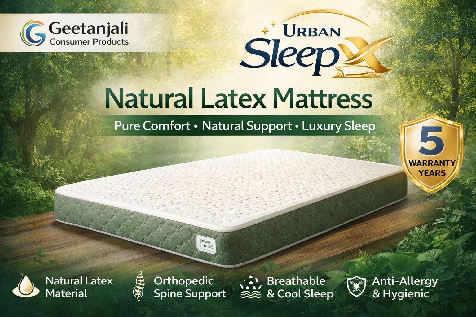 Urban SleepX Natural Latex Mattress  Pure Comfort | Natural Support | Luxury Sleep