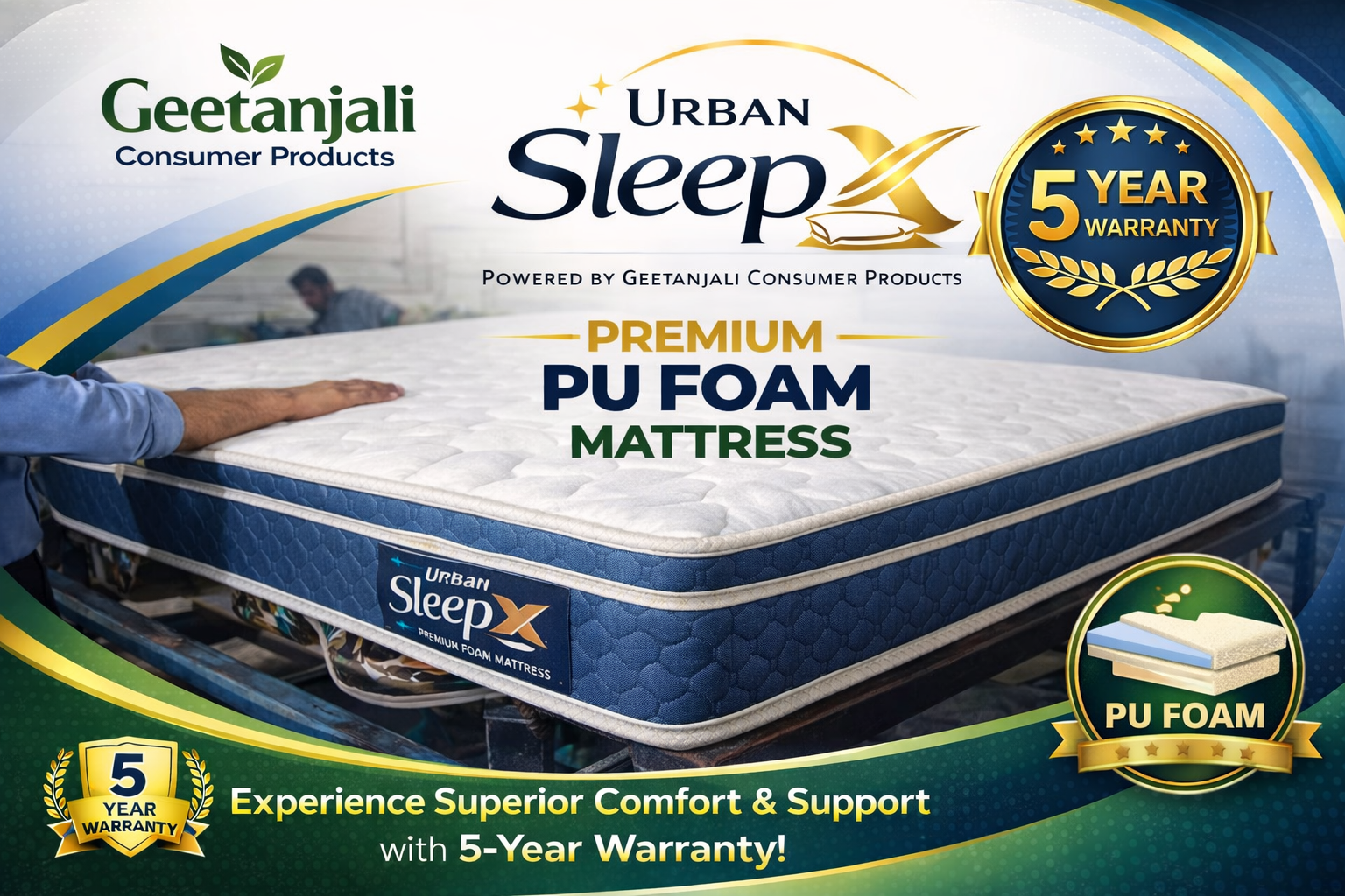 Urban SleepX PU Foam Mattress  Affordable Comfort | Daily Use Mattress Powered by Geetanjali Consumer Products